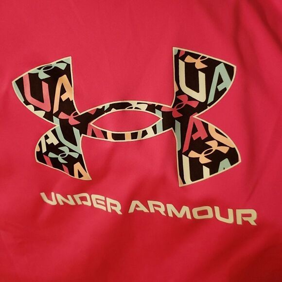 Hot Pink Under Armour Loose Fit T-Shirt with Colorful Logo Sz XL - Picture 6 of 7